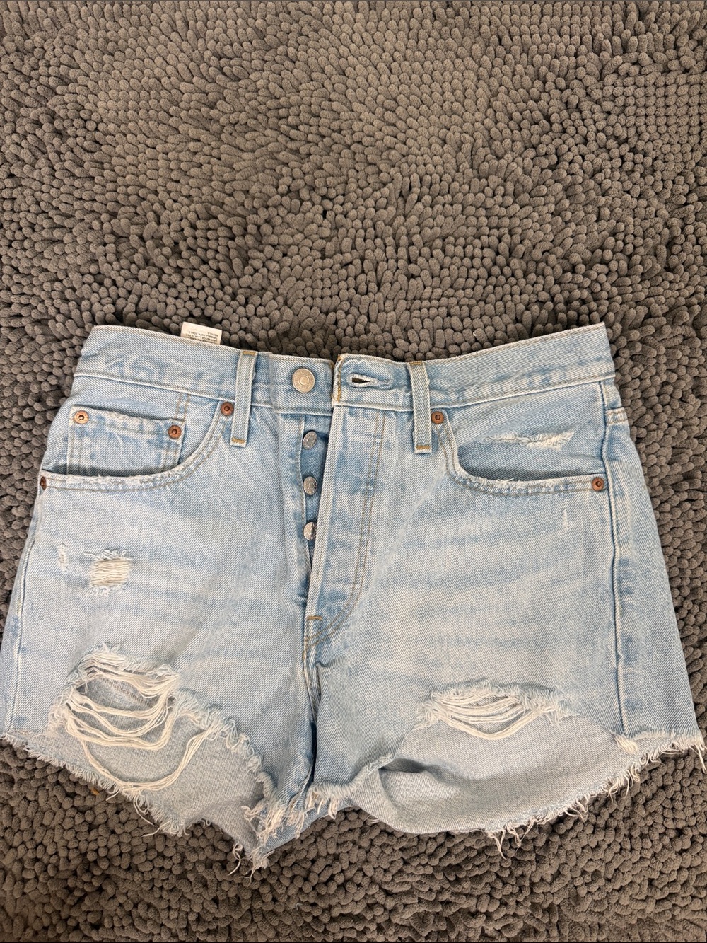 Levi's 501 Light Blue Distressed Button-Fly Denim Shorts